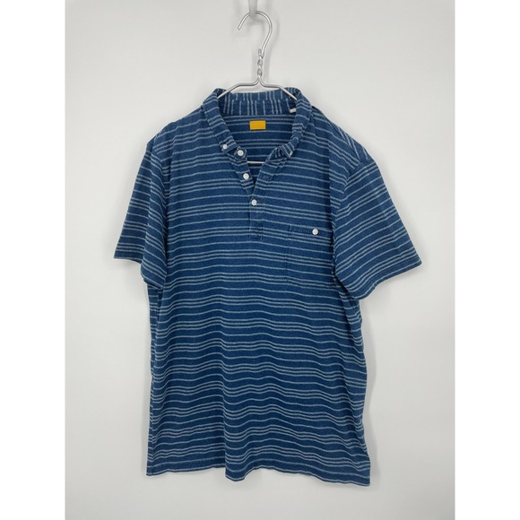 Common People Shirt Mens XL Blue Striped Cotton Knit Polo - Picture 1 of 8
